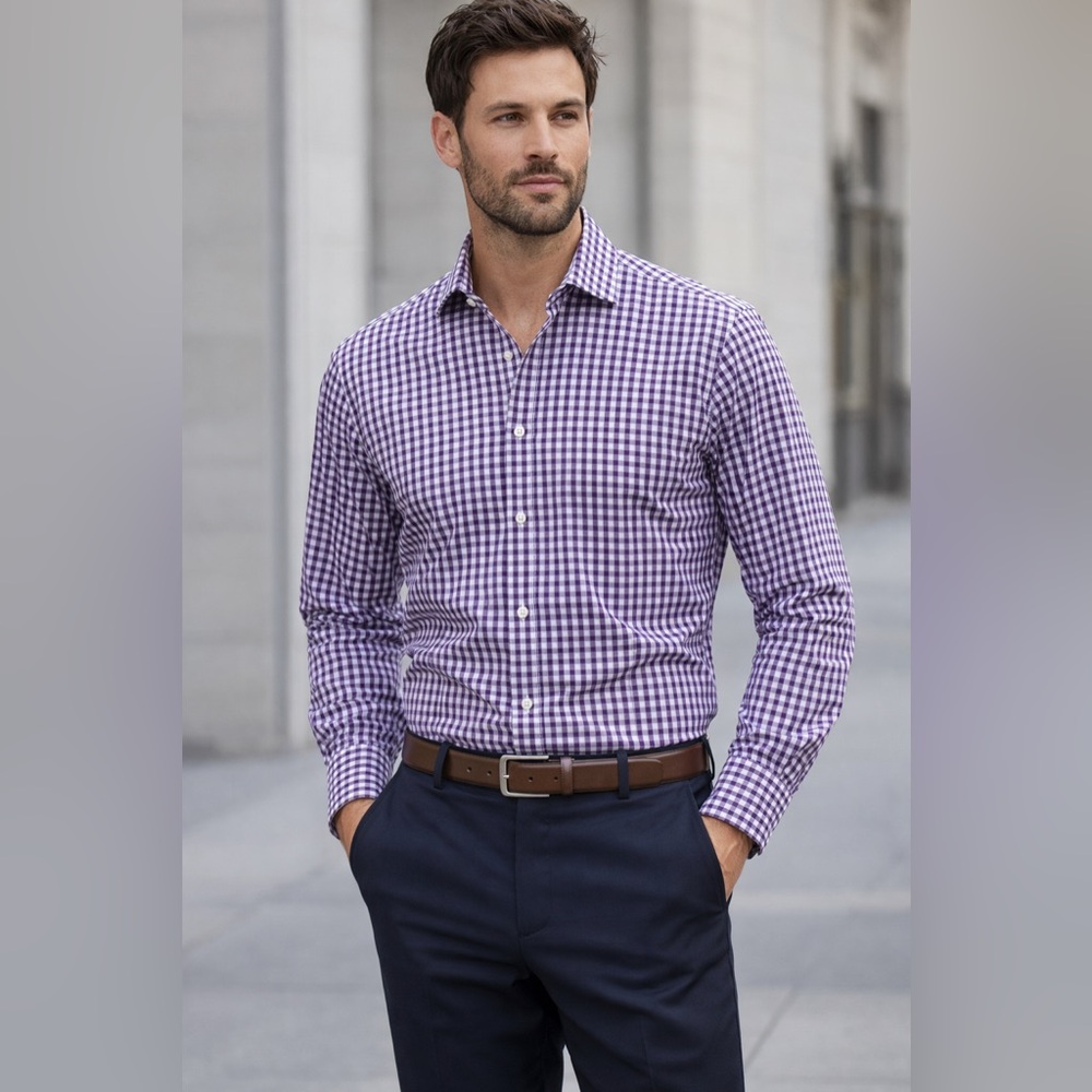 Hudson Room Slim Fit Dress Shirt – Purple‎ & White Gingham – Size 16.5 / 33
